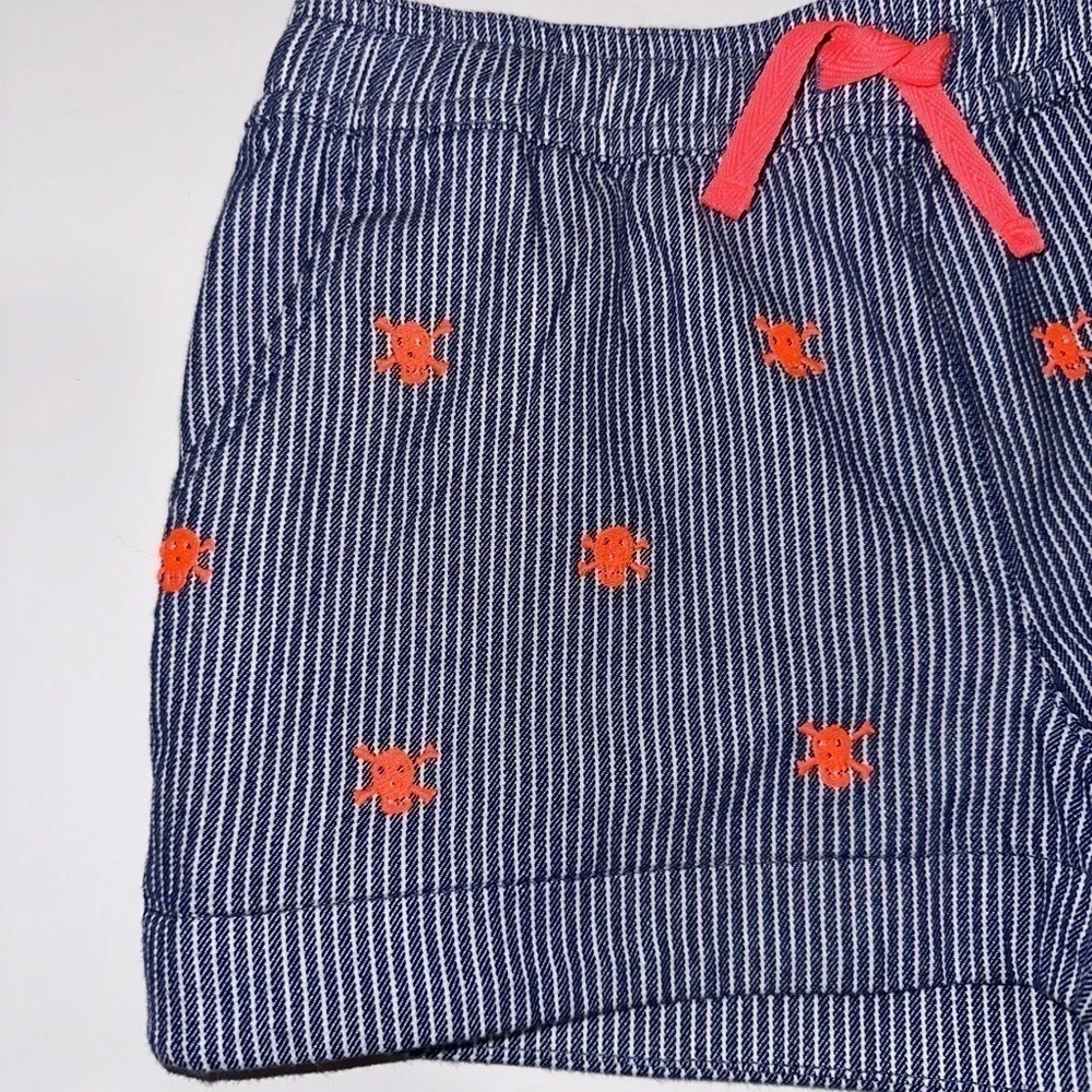 Mini Boden Girls 10 Years Railroad Stripe Neon Skull Cotton Shorts Heart Pockets